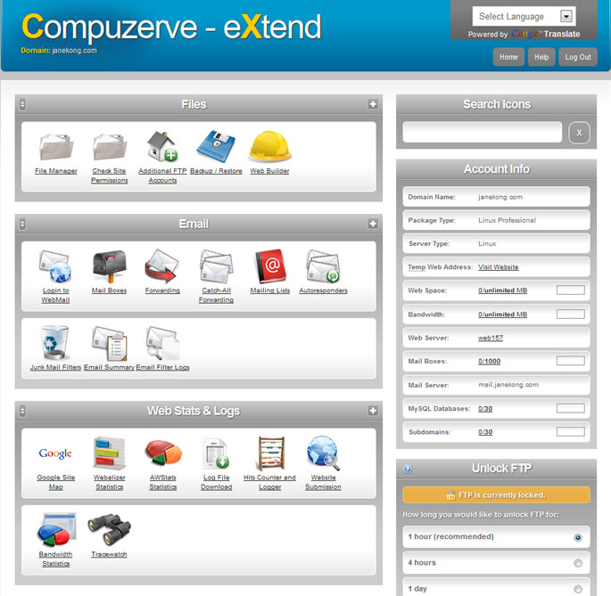 eXtend Control Panel screenshot
